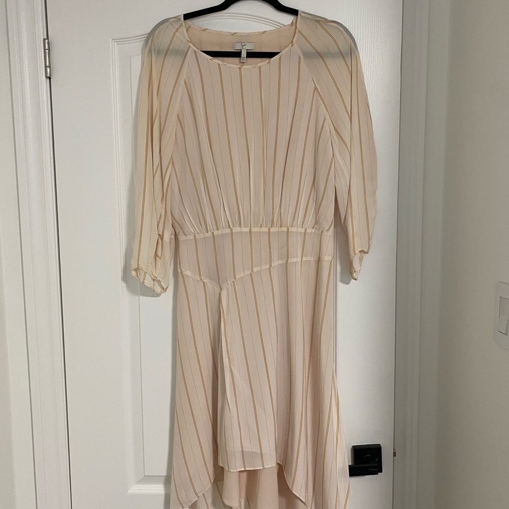 Joie Cream and Gold Striped High-Low Midi Dress